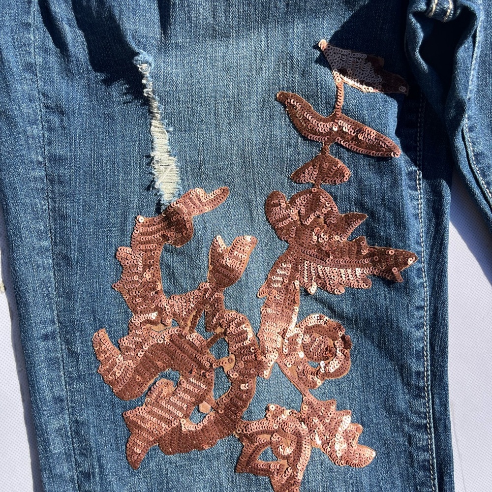 V Christina sequin Embellished Blue Flare Jeans size 15 - Picture 2 of 12